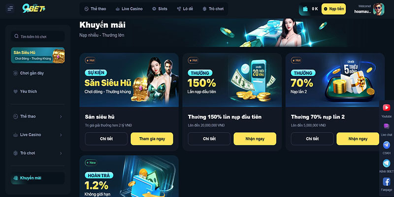 Cách Nhận Khuyến Mãi 9bet